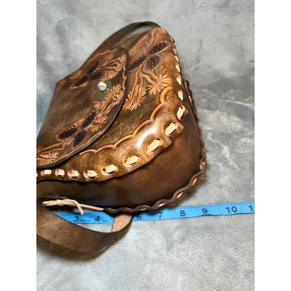 Hand Tooled Leather Pinecone Crossbody Bag Rustic Western Artisan Purse Whimsy